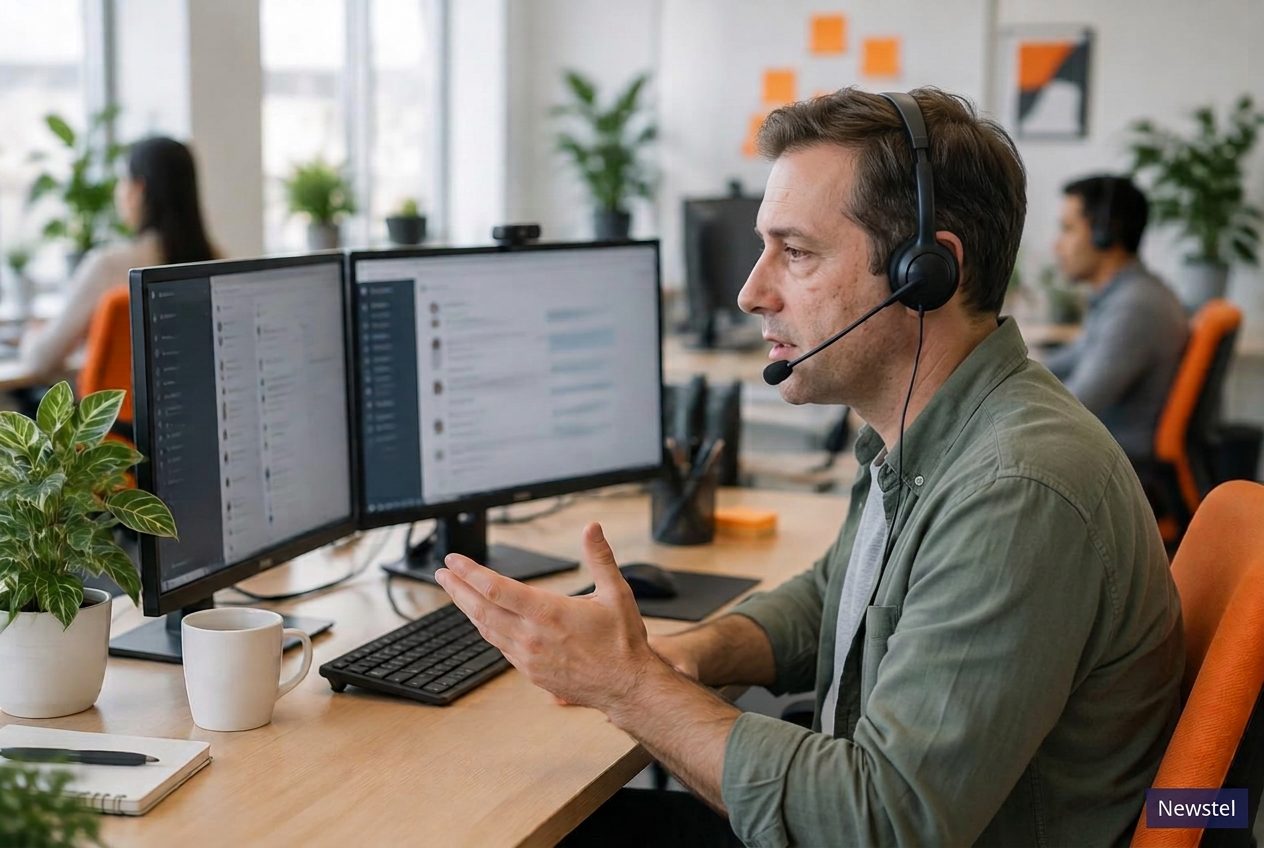 Kundesupporter med headset midt i en samtale